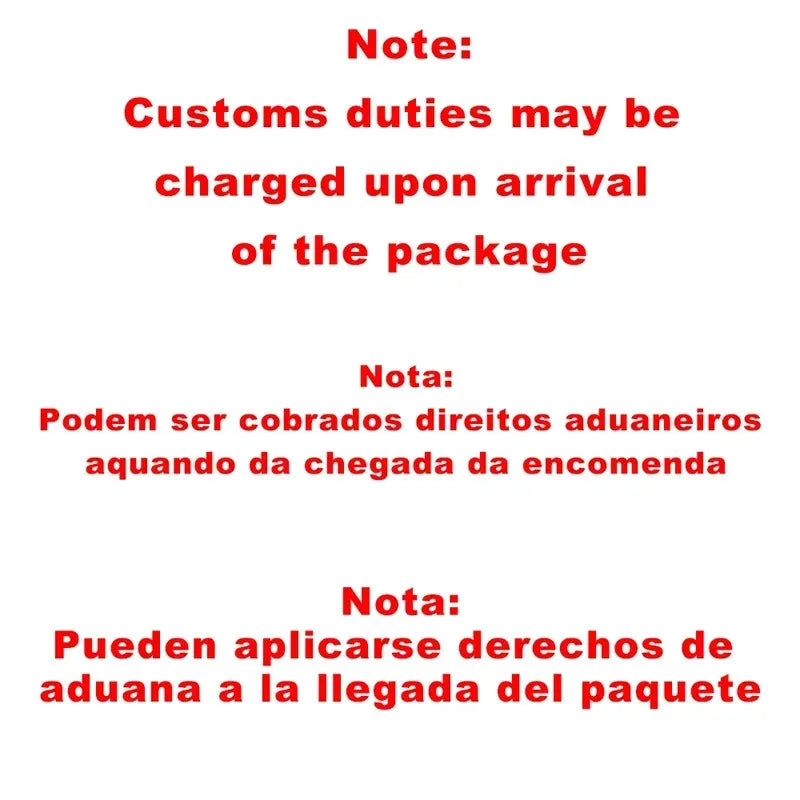 Customs duties note text in red and black on a white background