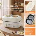 6L electric pot with steamer and non-stick liner, dual knob temperature control, white base