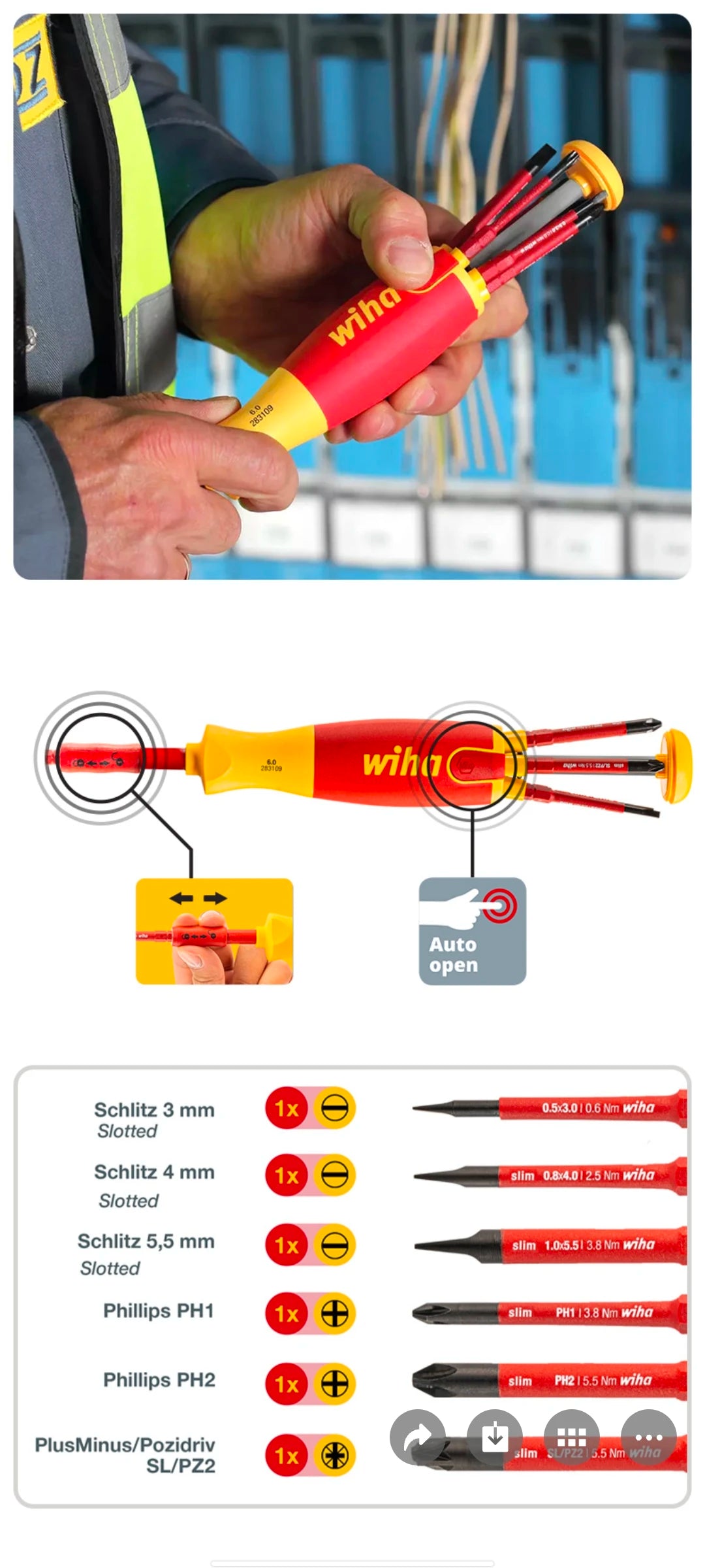 Wiha 90999C 6-Piece 1000V VDE Insulated Electrician Tool Kit, Multifunctional Pliers Screwdriver Set with Portable Storage Bag