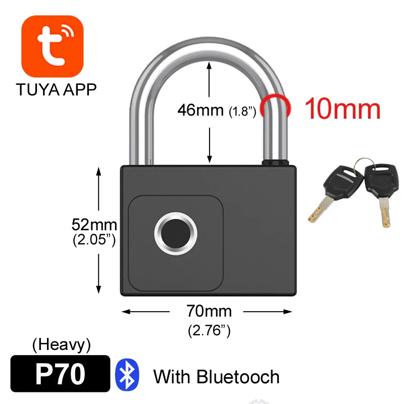 Tuya Fingerprint Padlock Bluetooth Smart Home Door Lock 20 Groups Fingerprint Safe Backup Key USB Charging For Home House Garage