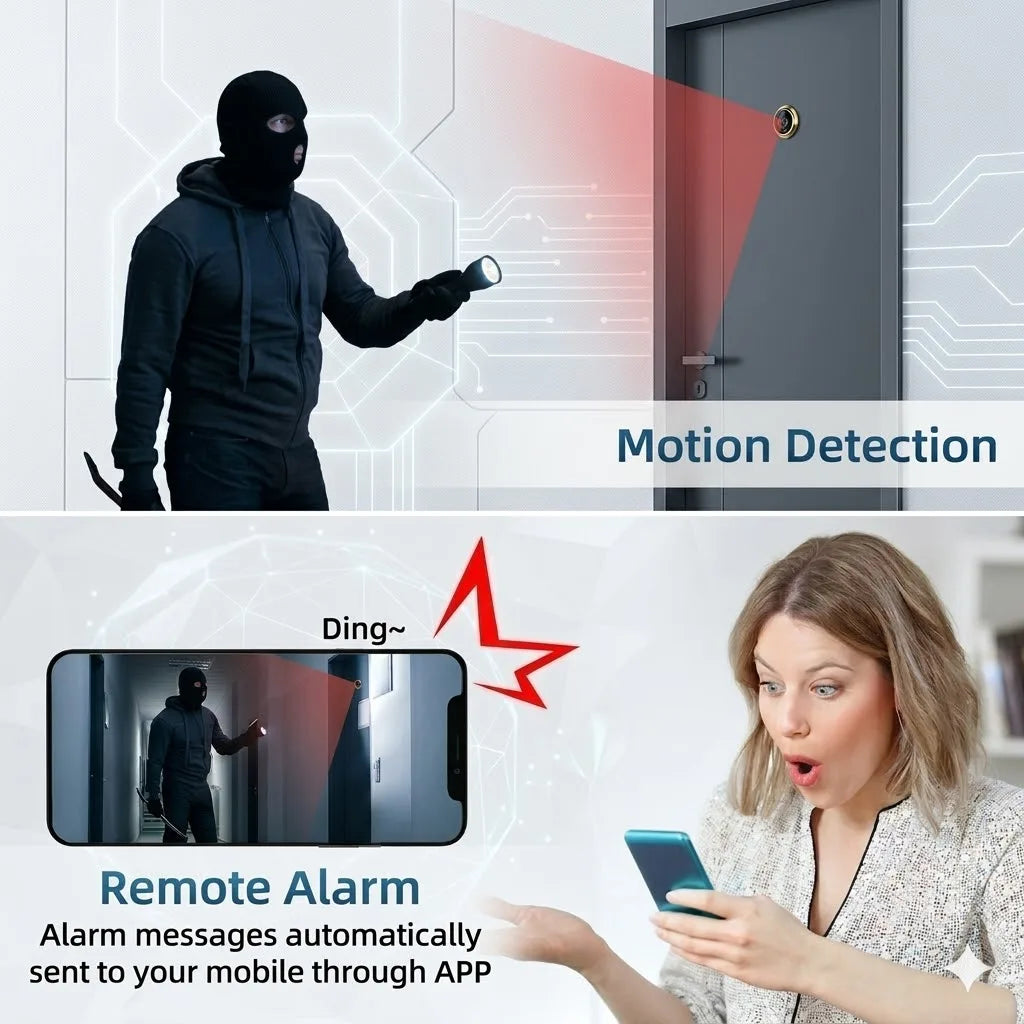 IR Night Vision 3MP 2K HD 180° Video Doorbell Peephole Camera Two-Way Audio Motion Detect, Tuya App, Dual WiFi, EU/US/UK/AU Plug