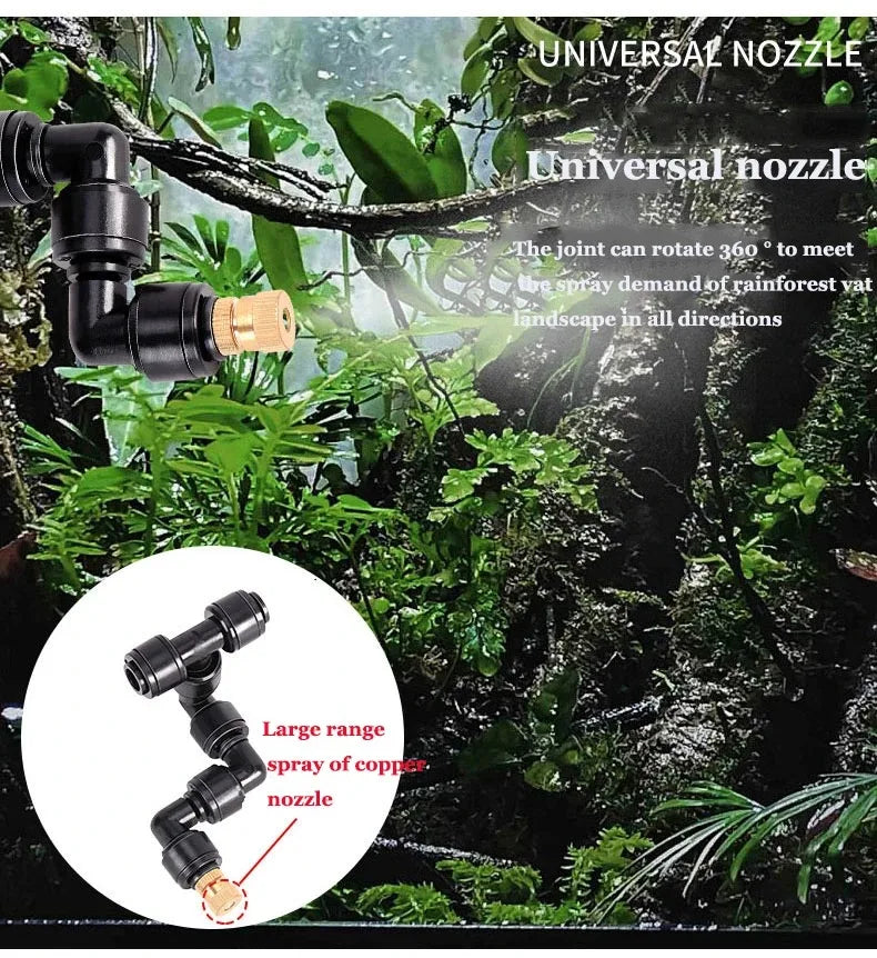 Universal mist nozzle fitting with rotating joint and water spray connection hose