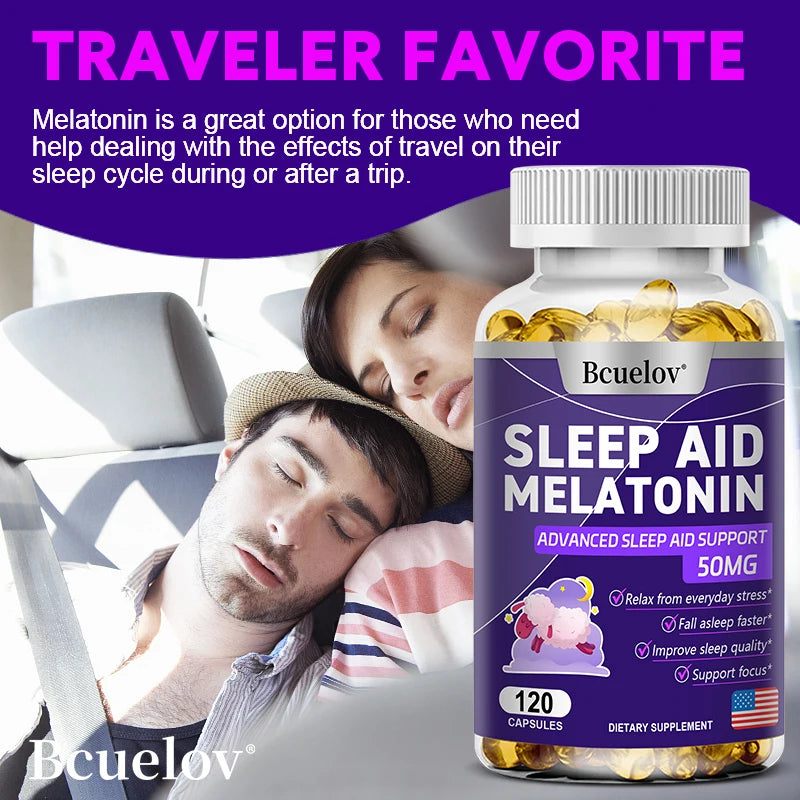 Bcuelov Melatonin, Dietary Supplement for Promotes Relaxation and Sleep Health, 25mg, 30/60/120 Capsules, Vegan | Gluten Free