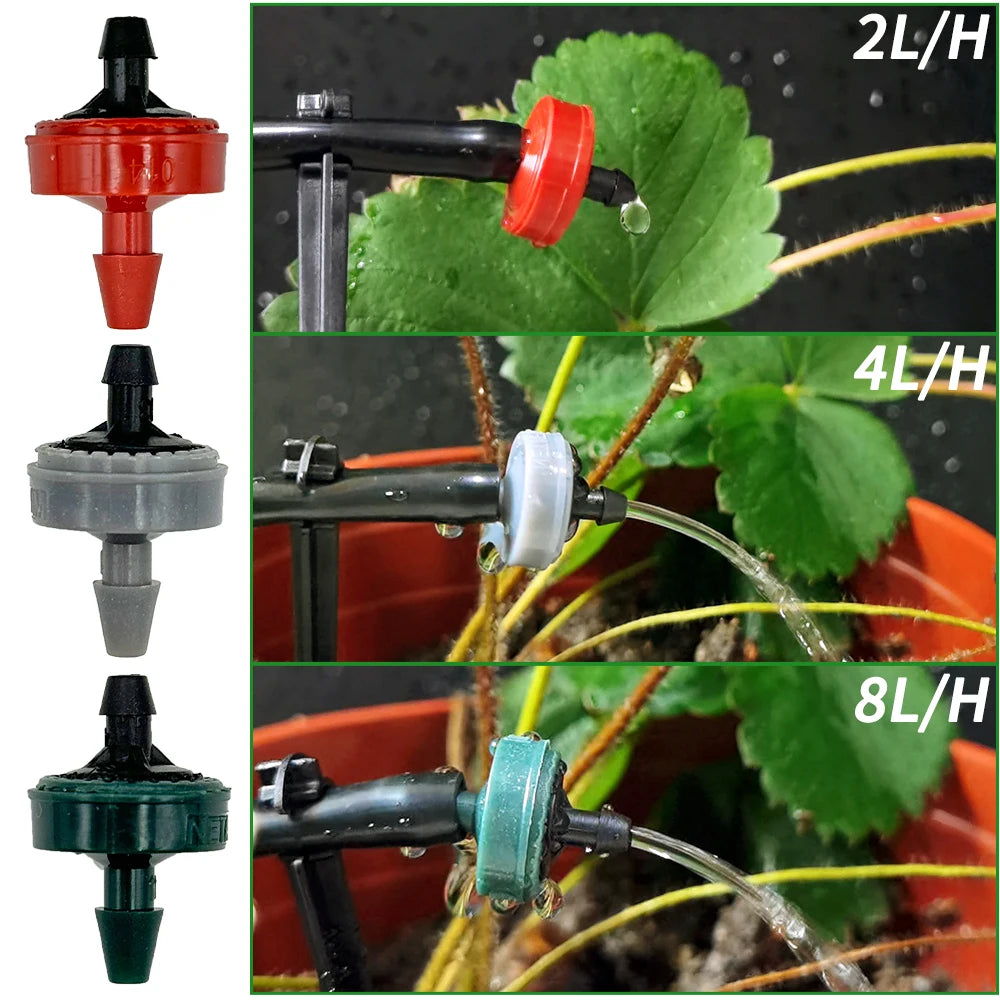 20X Garden 2L 4L 8L Pressure Compensating Emitter Dripper 1/4'' Self-cleaning Drip Irrigation Water Regulator 4/7mm Hose Puncher