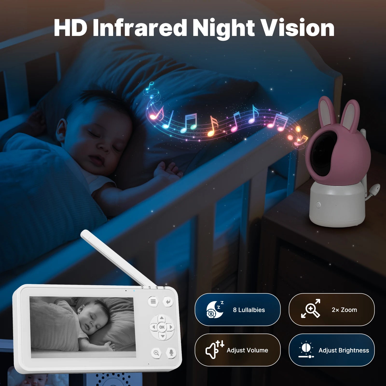MOES Tuya WiFi Smart Baby Monitor Security Camera 4.5 Inch LCD Screen PTZ Zoom Video Surveillance Temperature Sensor
