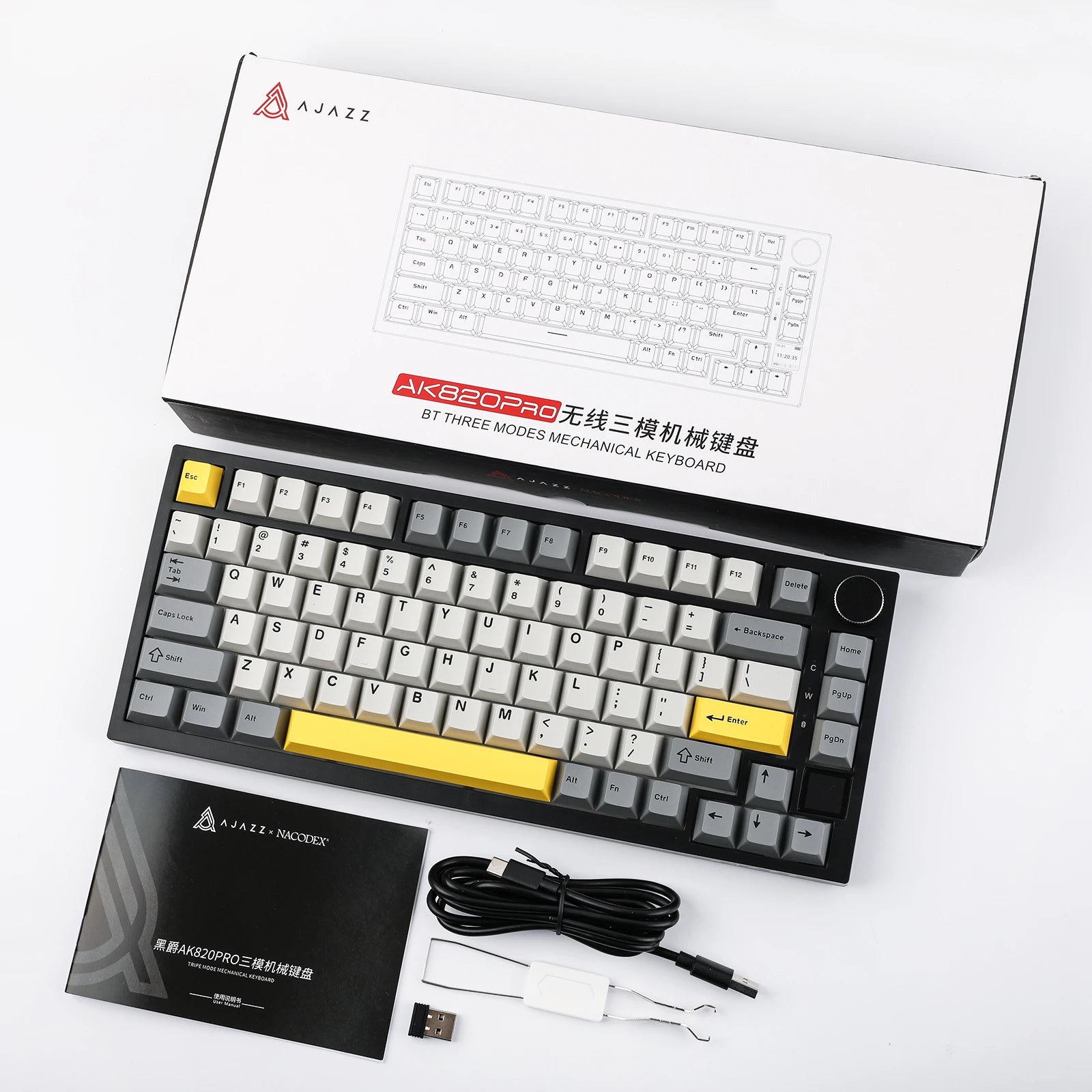 Ajazz AK820 Pro 75% Gasket-mounted Bluetooth 5.1/2.4G Wireless/Wired Mechanical Keyboard with TFT Screen for Mac/Win