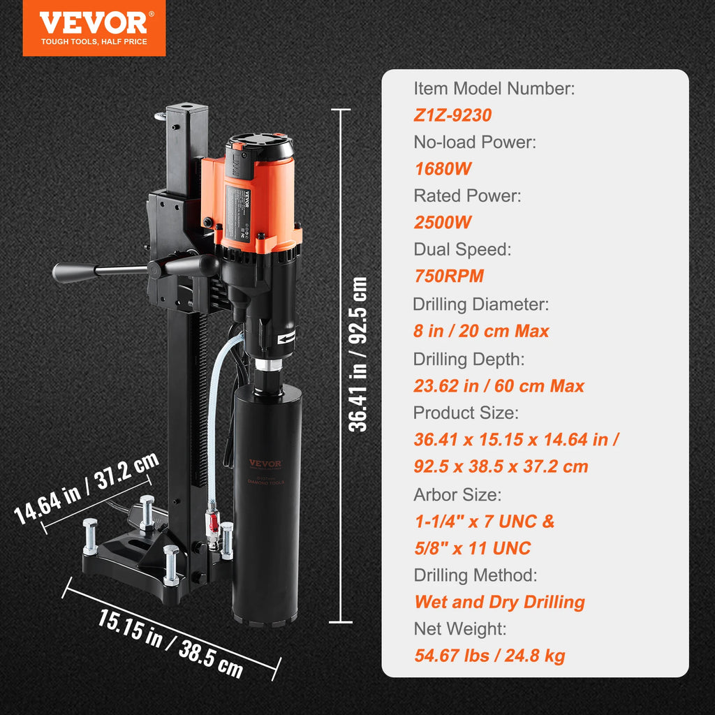 SIHAO 3200W 750RPM Wet/Dry Diamond Core Drill Machine Concrete Core Drill Rig Stand Industrial Wet Electric Core Drilling Machin