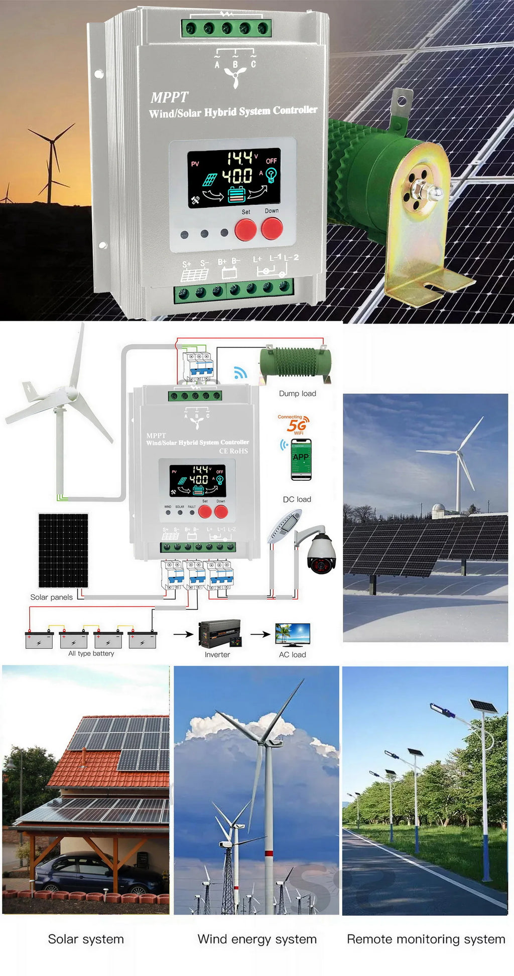 Hybrid Solar Wind Charge Controller MPPT LCD - 2500W to 9000W Options Tidesmit