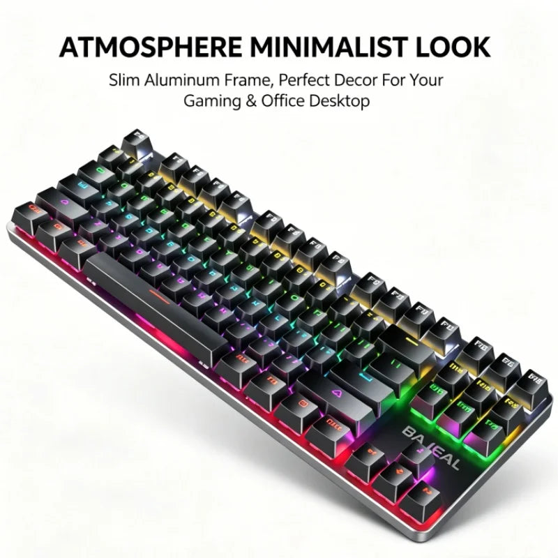 BAJEAL K200 Wired Mechanical Keyboard 87 Keys Portable with Colorful LED Backlighting for Laptops And Desktops - Blue Switches