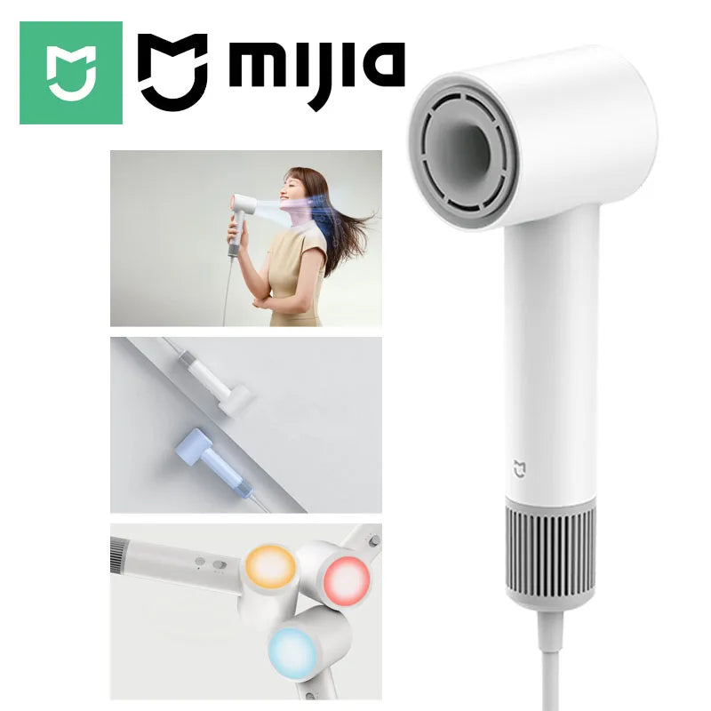 MIJIA H501 SE white high-speed ionic hair dryer with color-changing temperature light and sleek, modern design.