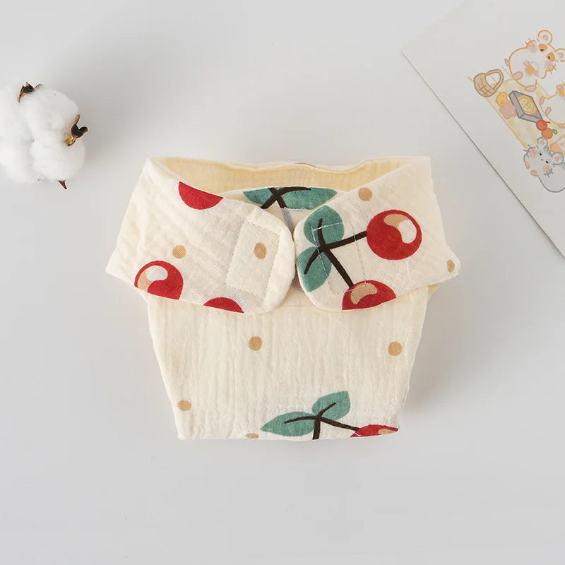 Reusable cotton baby cloth diaper with cherry print and adjustable snap closure for soft, eco-friendly baby care.