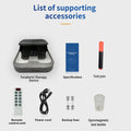 Tera-P90 Terahertz PEMF foot massager device kit with remote, power cord, test pen, fuses, and manual for home therapy.