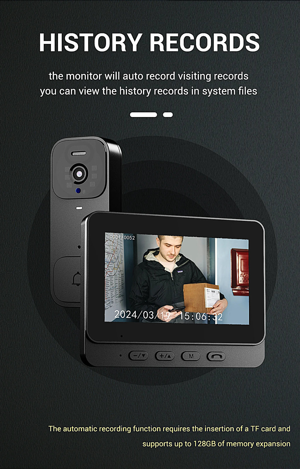 Home Security Smart Video Doorbell 4.3-inch Screen 2-Way Intercom HD Infrared Night Vision Intelligent Visual Wireless Door Bell