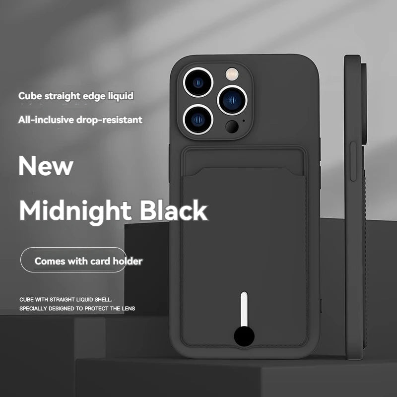 iPhone 16 Case with Card Slot - Slim TPU Shock-Absorbing Protective Cover black Tidesmit