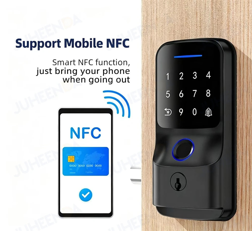 Tuya BLE WiFi Smart Door Lock Fingerprint Password RFID Card Key Unlock APP Control Electronic Deadbolt Lock for Home Office