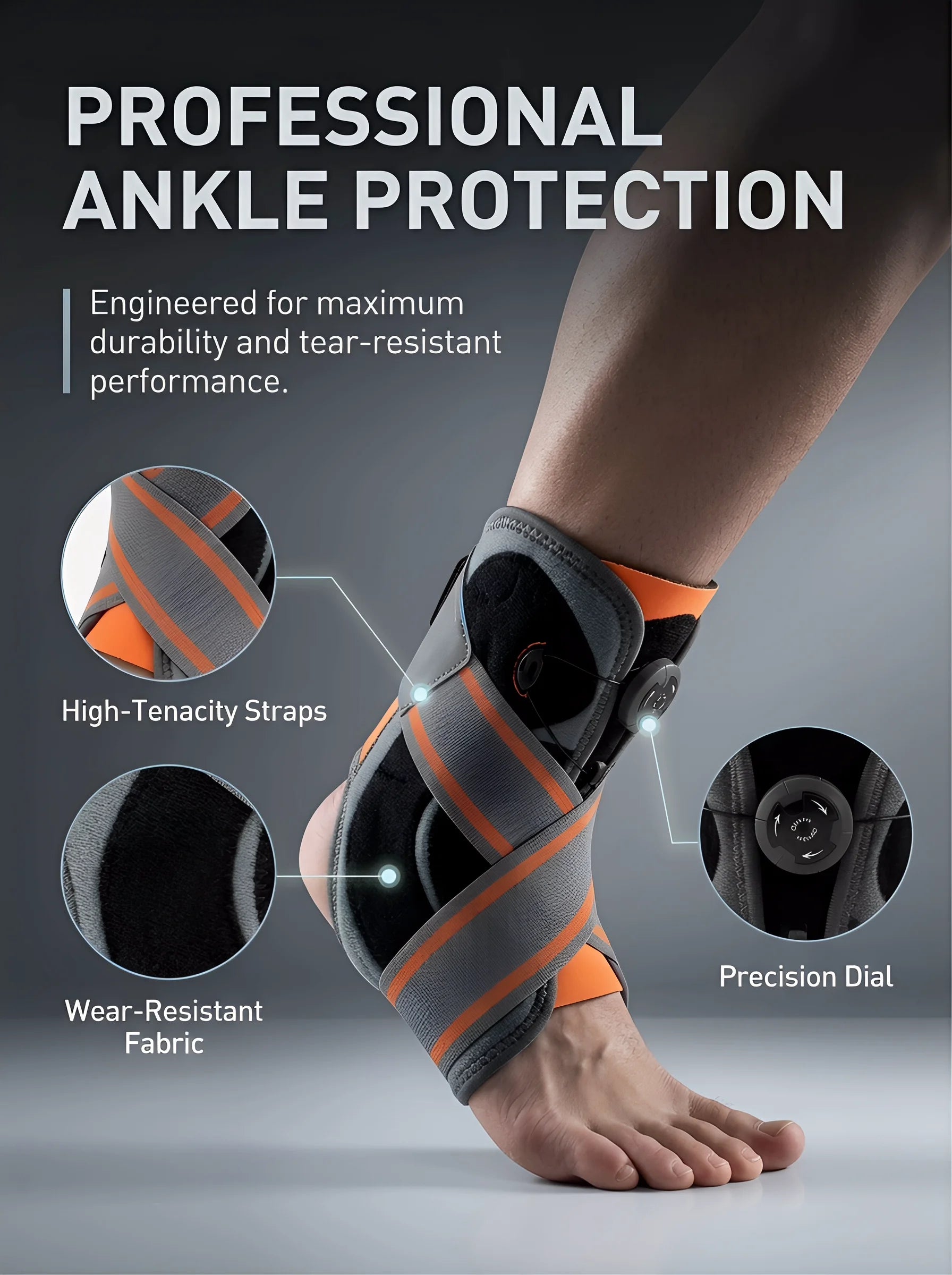 Unisex Ankle Orthosi Bracket Elastane Foot Stabilizer with Protective Rotary Ankle Strap for Injury Recovery Ankle Brace Support