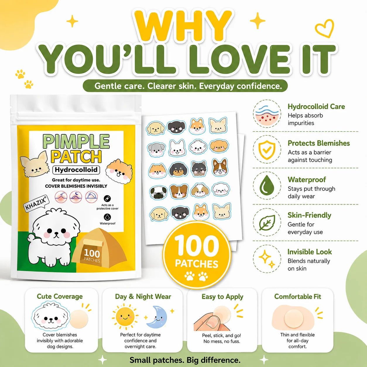 20pcs Cute Dog Pimple Patches / Face / Acne Spot Covers / Blemishes / Pimple Marks / Unisex.