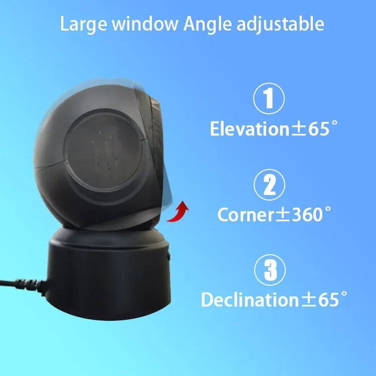Black desktop barcode scanner with adjustable large window angle indicators