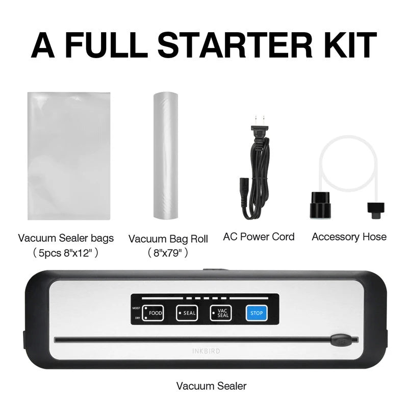 INKBIRD 3rd Vacuum Sealer with Starter Kit -80KPA Strong Suction Kitchen Household Food Vacuum Sealer Machine for Meat,Vegetable
