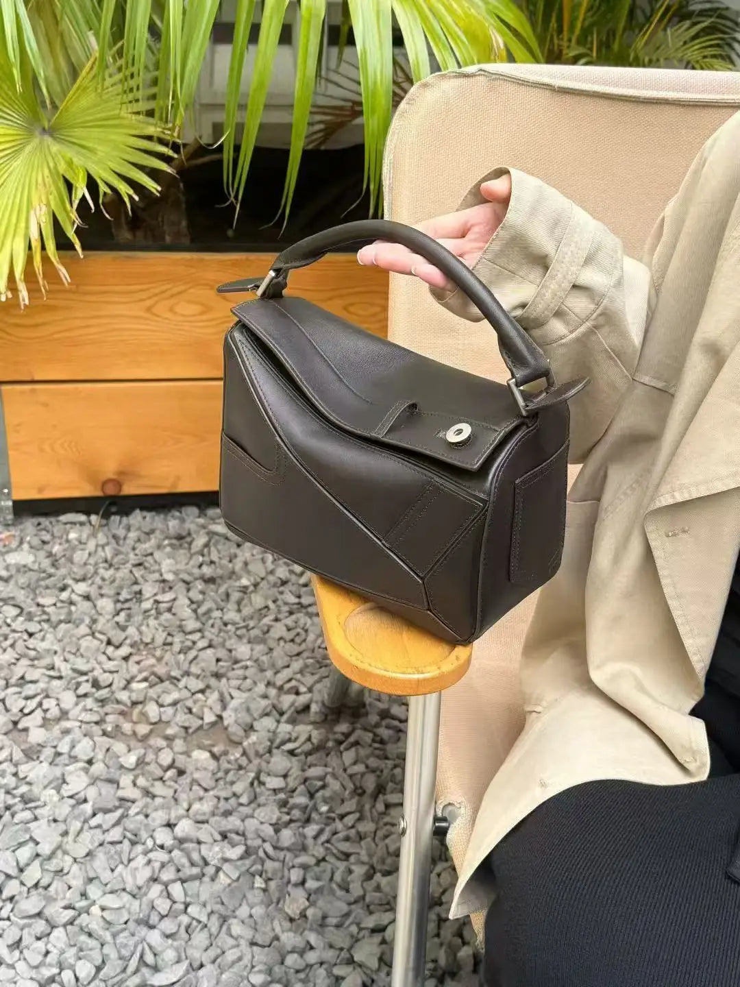 New 2025 Panta Geometric Patchwork Natural Dye Leather Pillow Shaped Handbag Top Layer Cowhide Shoulder Bag for Daily Use