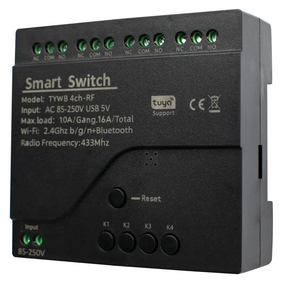 Black Style Tuya 4CH Wifi Smart Home Appliance Control Switch Module 220V 85-250V 10A Relay With Momentary Toggle Interlock Mode