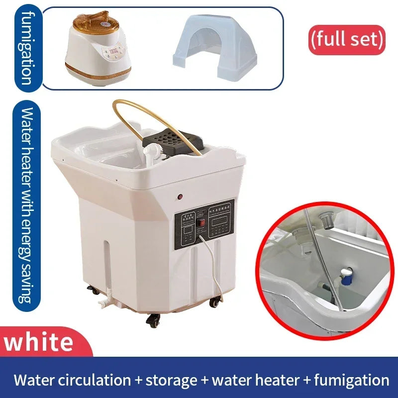 Portable Head Spa Bed With Water Tank | Professional Mobile Shampoo Basin Massage Chairs WHITE Tidesmit