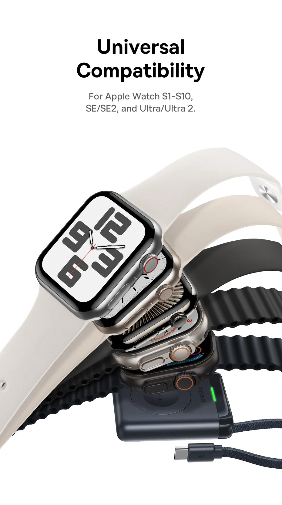 Baseus 5W Magnetic Wireless Charger For Apple Watch USB-C Built-in Cable For Apple Watch S1-S10 SE SE2 Ultra2