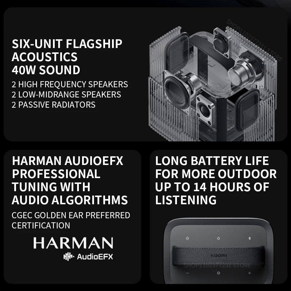 Xiaomi Outdoor Bluetooth Speaker Camp Six-Unit Flagship Acoustics, Co-Tuned with Harman, 14-Hour Long Battery Life