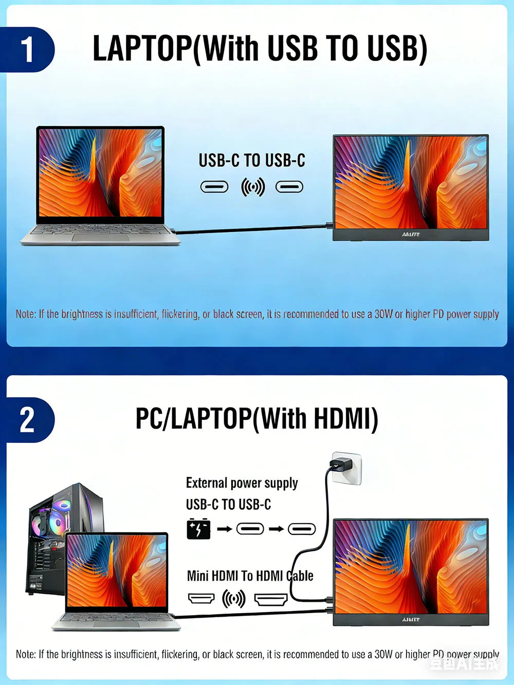 14'' Portable Monitors Dual Screen1920*1200 1.2K Triple Pc Display Laptop Screen Extender Folding Stacked Dual Monitors