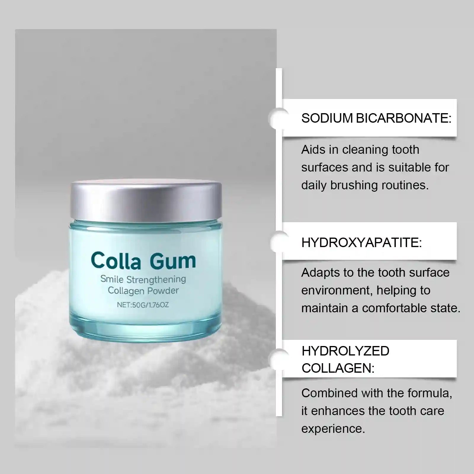 Tidesmit Collagen and Hydroxyapatite tooth powder for gentle teeth whitening and natural gum health.