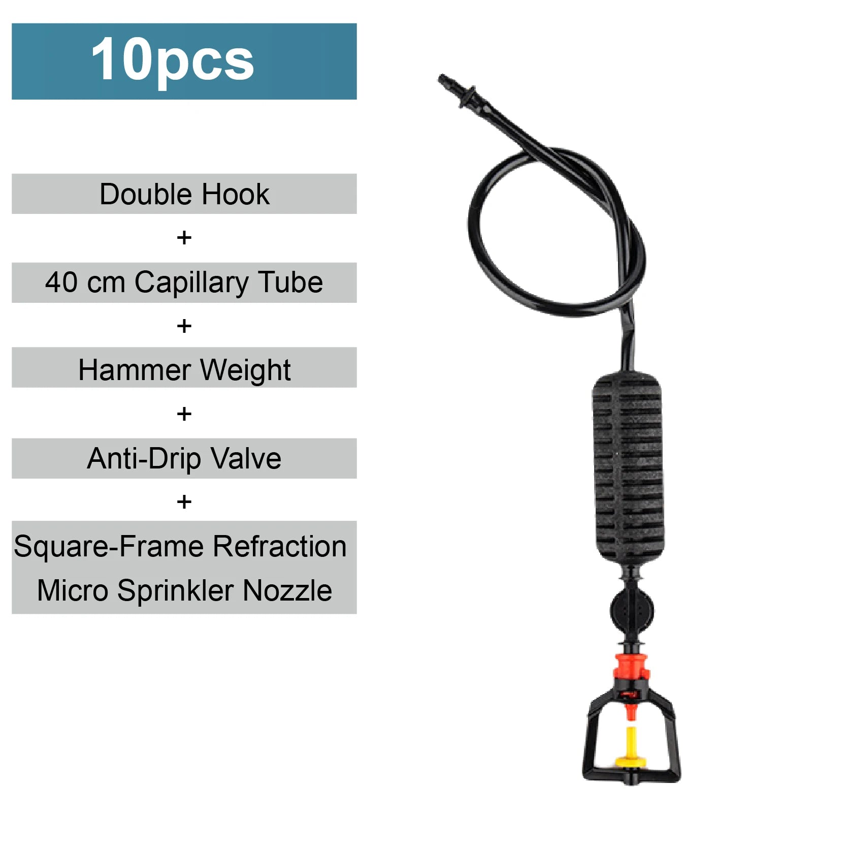 Square-frame refraction micro sprinkler nozzle with double hook, capillary tube, anti-drip