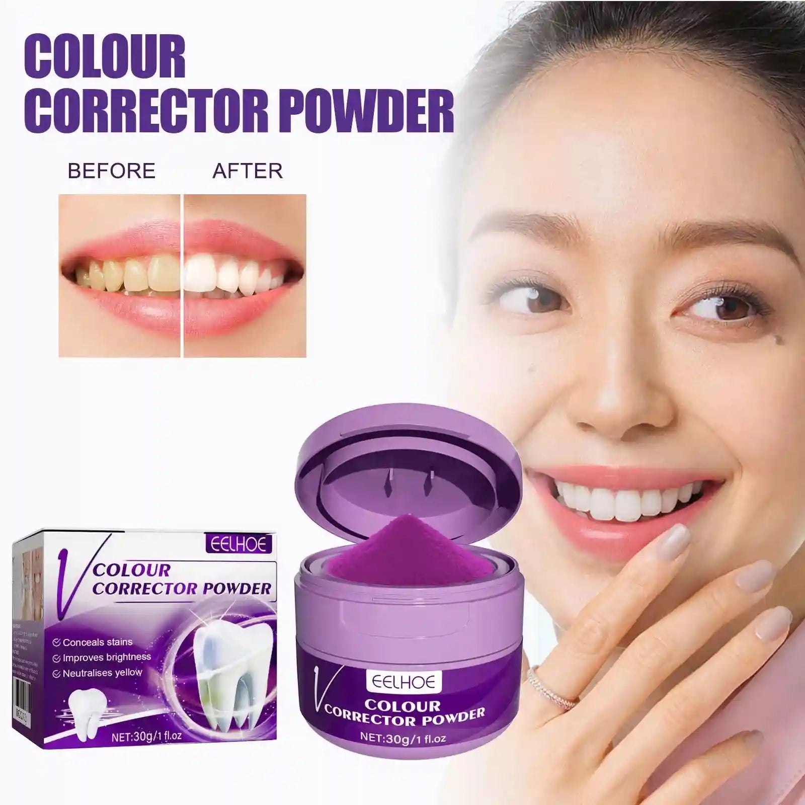 Tidesmit purple teeth whitening powder for plaque removal and brightening smile