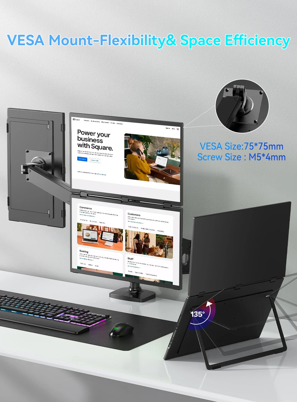 UPERFECT 18.5" Dual Screen Portable Monitor 100Hz 100% sRGB 1080P HDR Folding Versatile Solution For PC Mobile Phone Game Consol