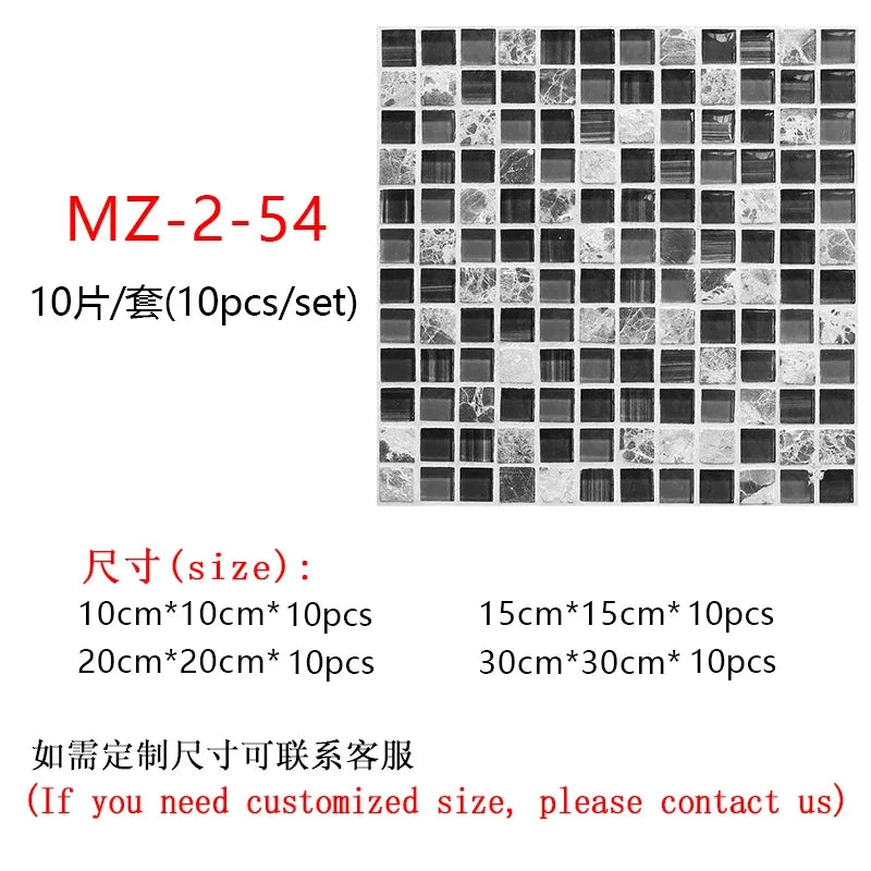 10pcs/set 10/15/20/30cm Flat Marble Mosaic Hard Tiles Wall Sticker Kitchen Bathroom Floor Diagonal Decor Wallpaper PVC Art Mural