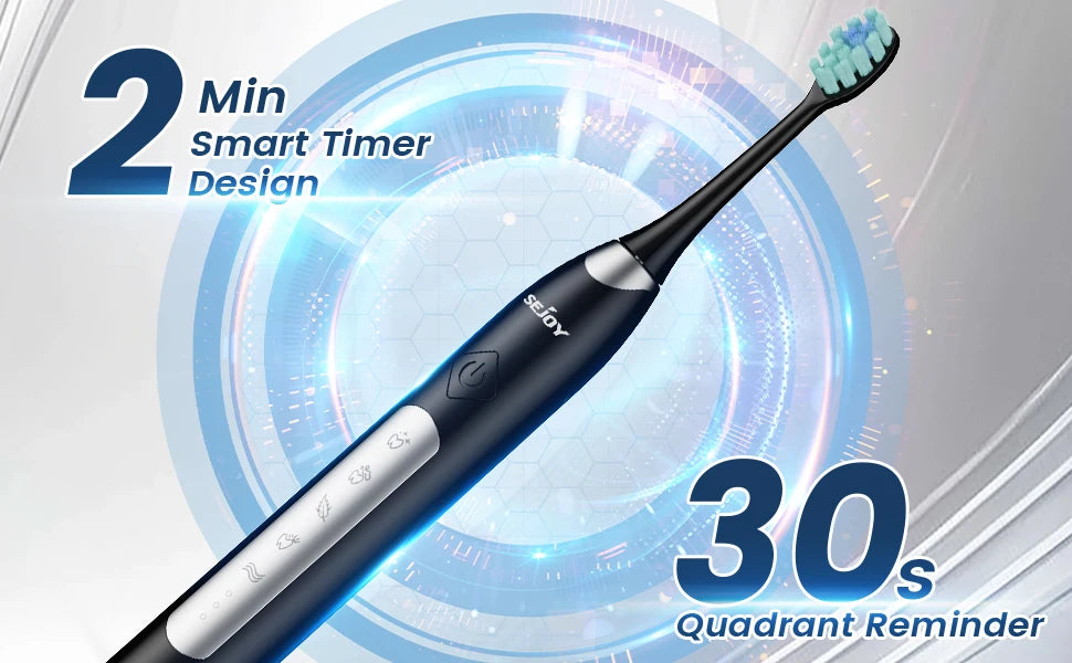 Sejoy Electric Sonic Toothbrush with 10 pcs Replacement Heads 5 Modes USB Rechargeable Waterproof Electric Tooth Brushes