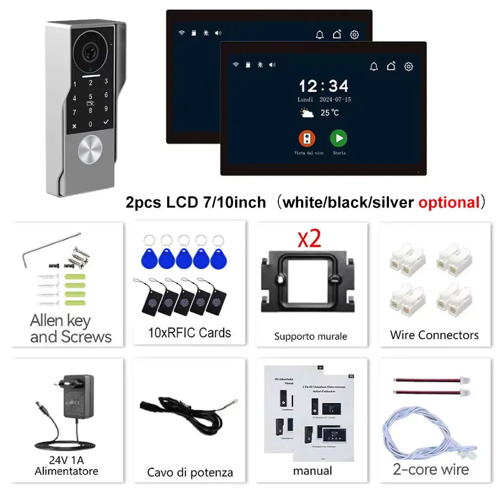 2Wire Tuya Smart Video Intercom Doorbell 5G WiFi 7/10inch Touch Screen 1080P Metal Outdoor Camera Doorphone Password 5in1 Unlock