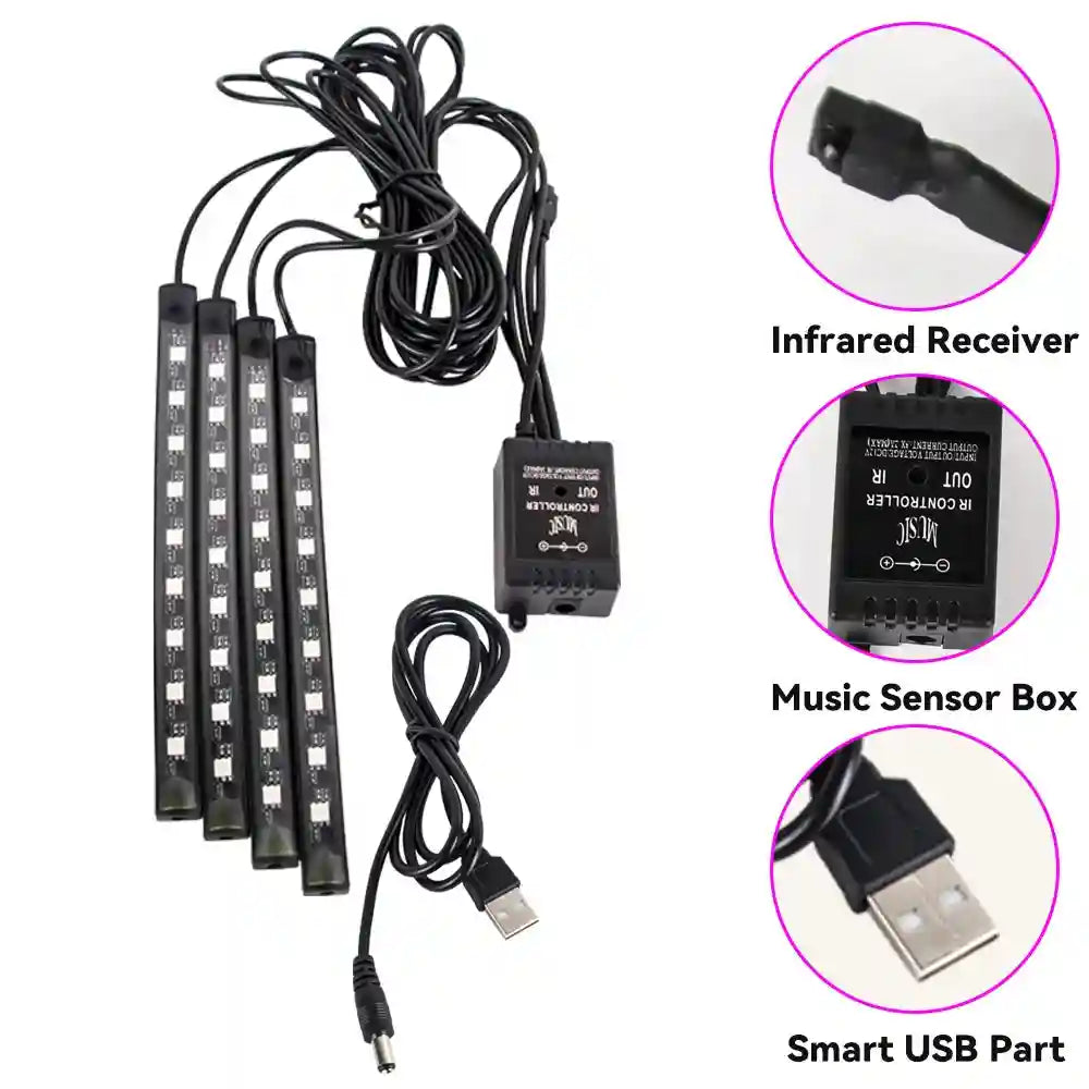 Tidesmit Car Interior LED Ambient Lights - App Controlled RGB USB Lighting Tidesmit