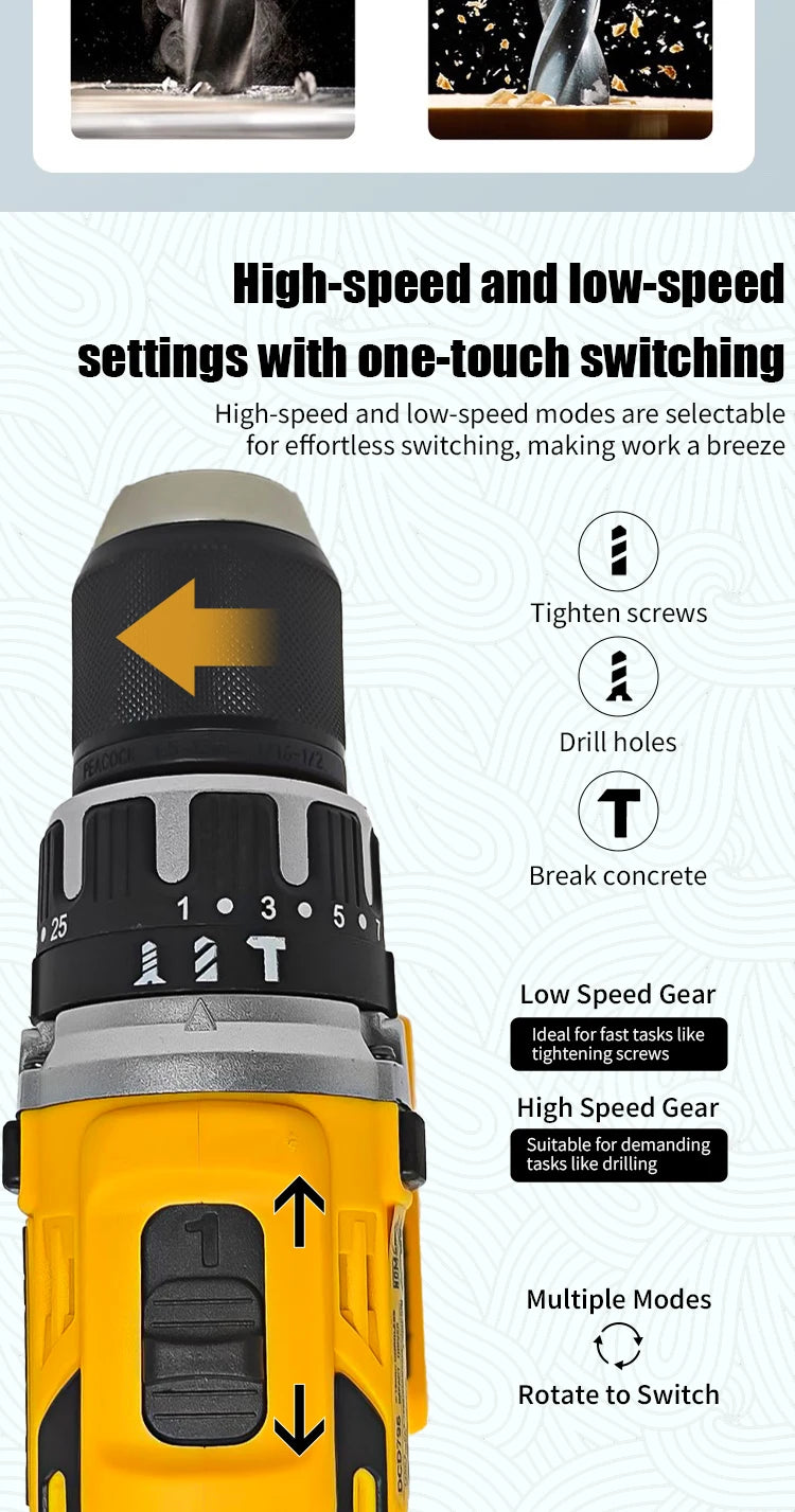Mamidw 25+3 Multi-speed Torque Adjustment Brushless Electric Drill, Ergonomic Design, Durable Build, Compact Design, Sturdy Construction, Powerful Cordless Screwdriver (Tool Only) for DEWALT 20V Battery PIN Power Tool