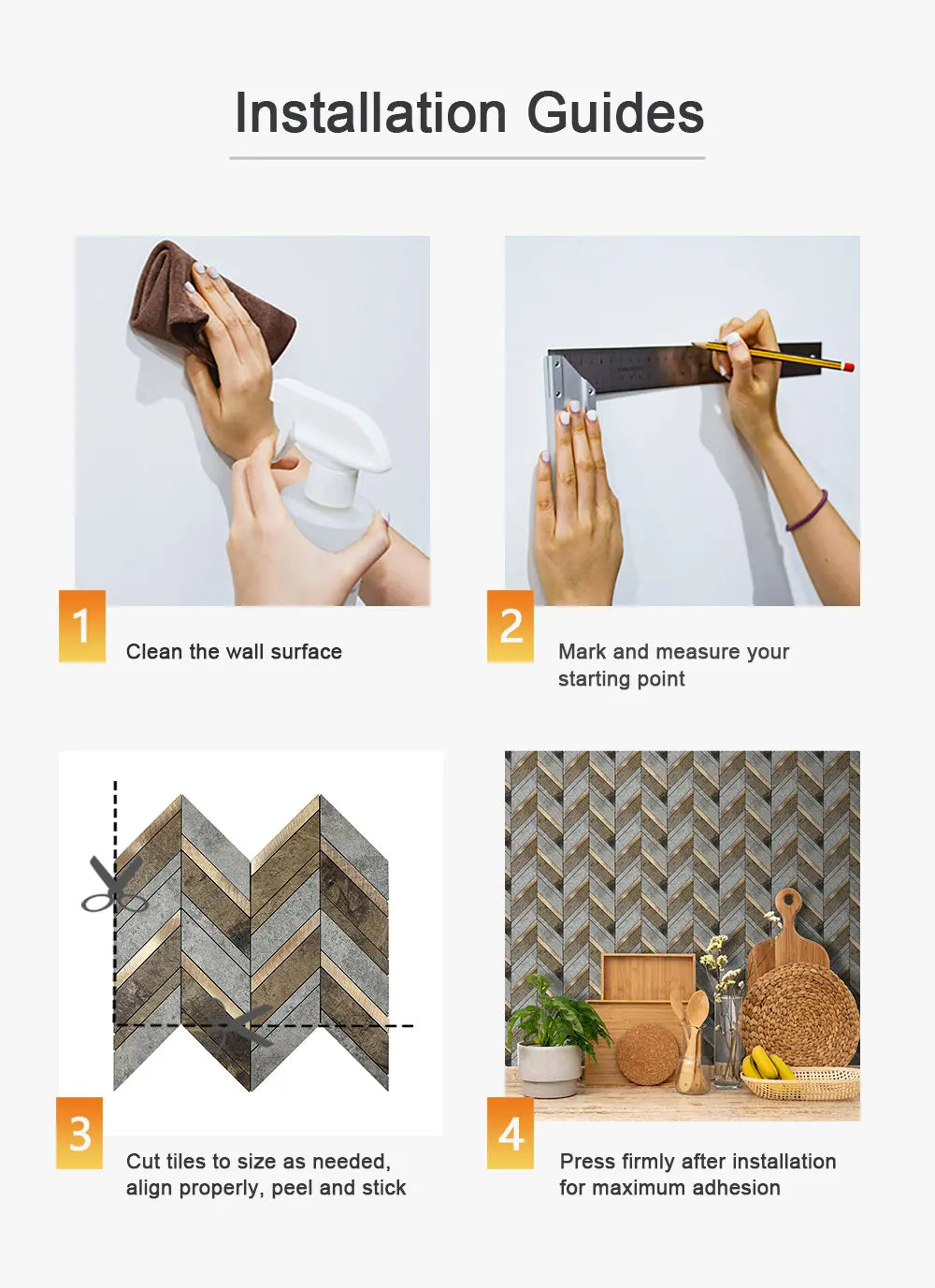 Herringbone Peel and Stick Backsplash, Faux Stone PVC Self Adhesive Marble Tiles for Kitchen Bathroom