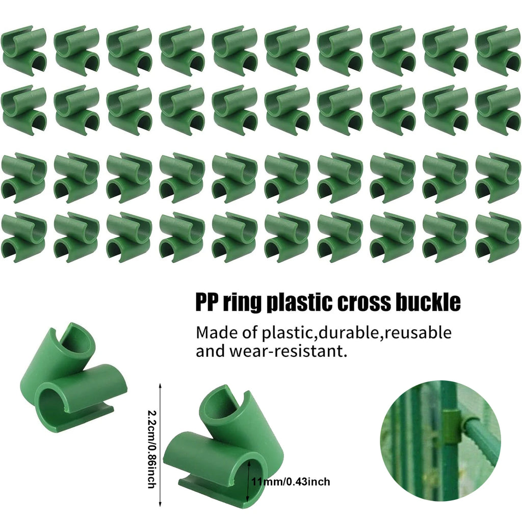 Green PP plastic cross buckle plant clips, multiple pack, adjustable strap fasteners