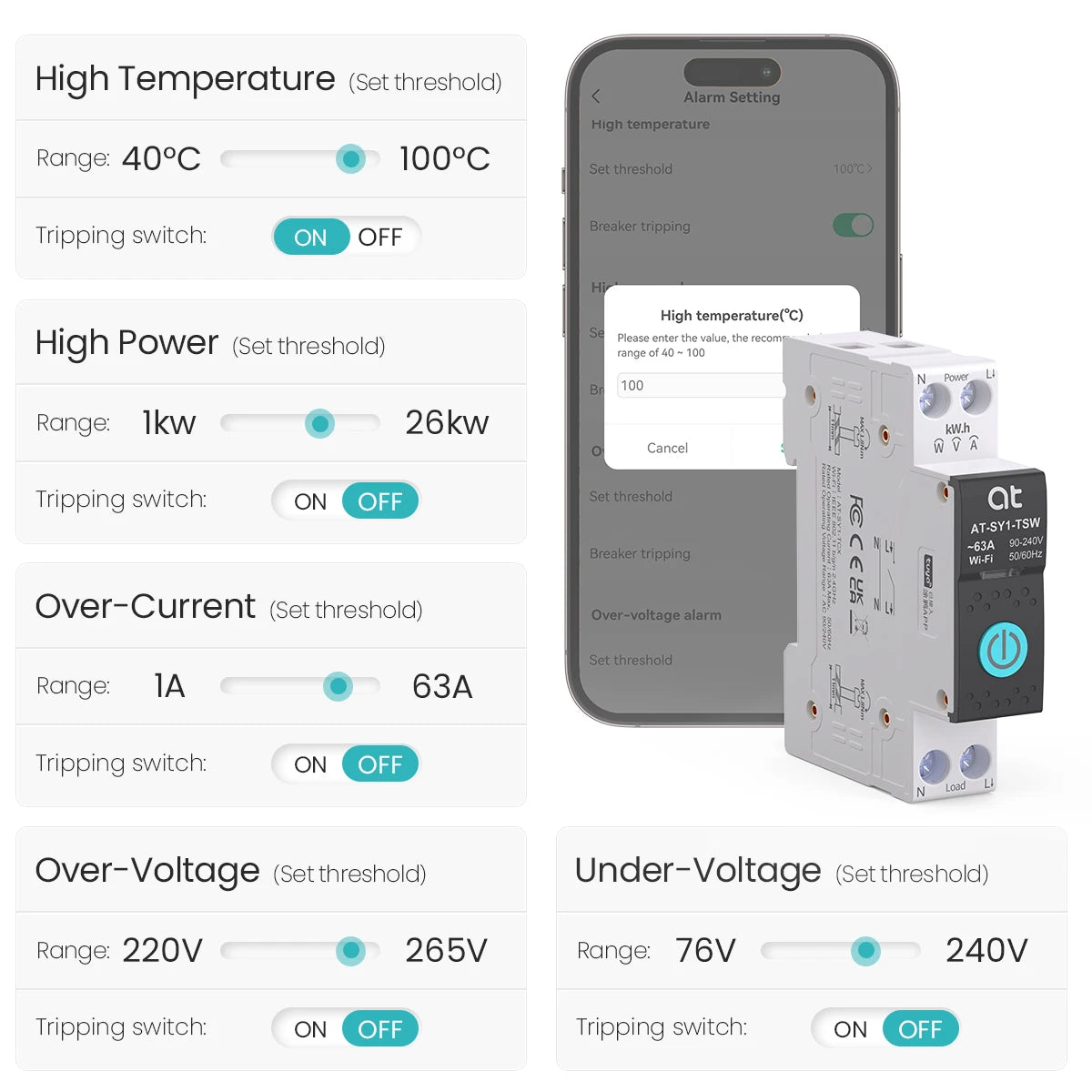 TUYA  ZigBee Smart Circuit Breaker With Metering 1P 63A DIN Rail for Smart Home Wireless Remote Control Switch by Smart Life APP