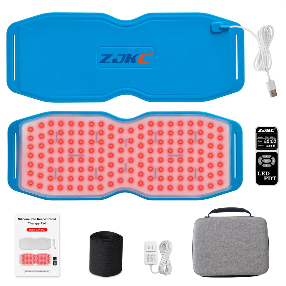 ZJKC 660nm 850nm 940nm Red Light Therapy Belt Near Infrared Phototherapy Wrap 450pcs LED Heating Pad for Full Body Pain Relief