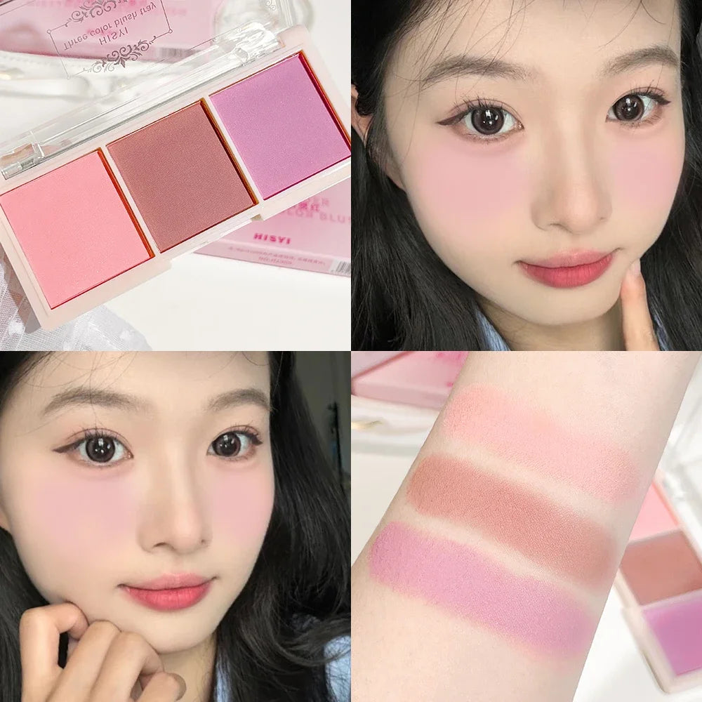 Tidesmit 3-Color Cheek Red Plate for nude matte makeup featuring milk tea orange shades in a high-pigment texture