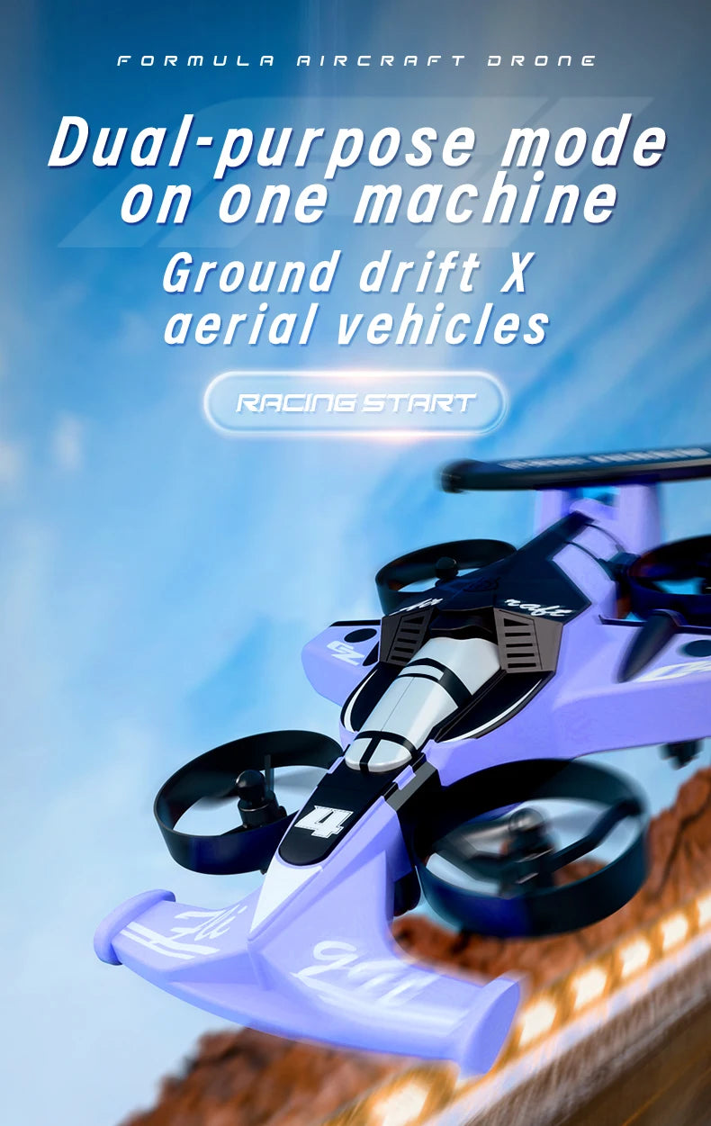 2-in-1 RC Stunt Drone Car - Foldable Aerial and Ground Vehicle White Violet Tidesmit