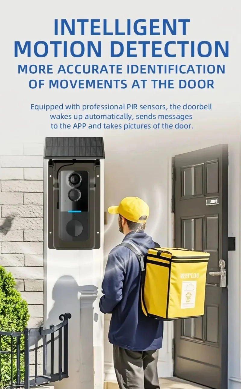 Tuya Outdoor Wireless Doorbell Solar Rain Cover Waterproof WiFi Door Bell Camera Motion Detection Two-way Audio Video Intercom