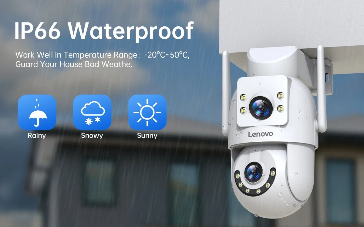 Lenovo 8MP Outdoor Security Camera with Dual Lens AI Tracking PTZ Color Night Vision Waterproof Home Surveillance Protection