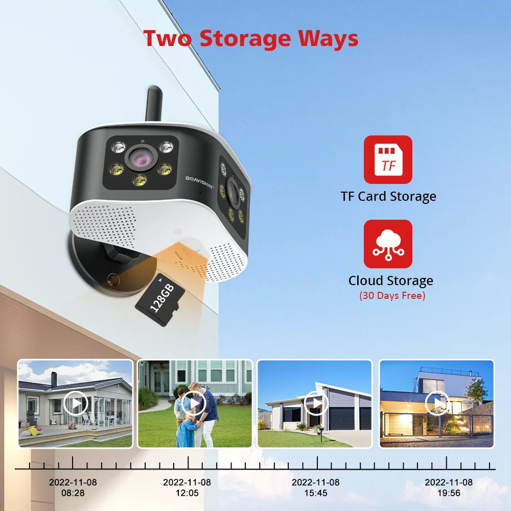 BOAVISION Outdoor 4K 8MP 180° Ultra Wide View Angle Panoramic WIFI Dual Lens Fixed IP Camera AI Human Detection Security Cam