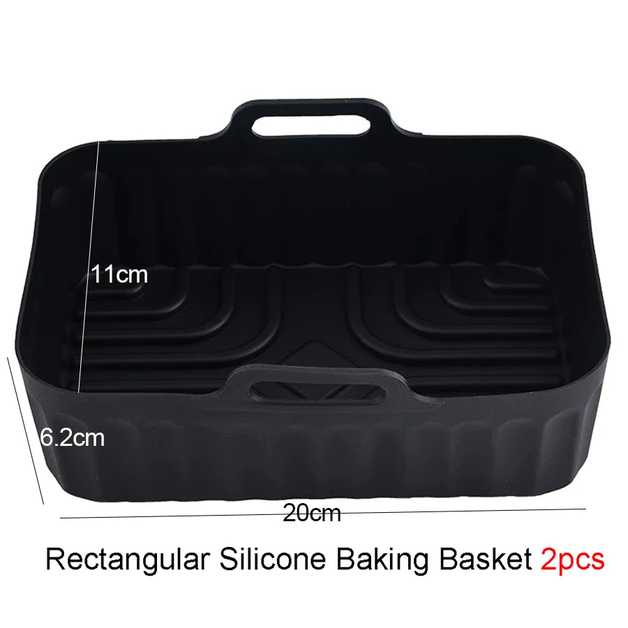 Set of 2 black rectangular silicone baking baskets with carry handle