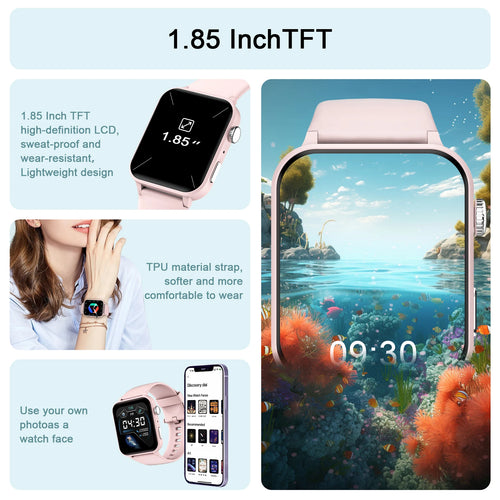 1.85‘’ HD Screen Smartwatch Health Monitoring 100+ Sport Modes Fitness Tracking Bluetooth Smart Watches for Men Women Gifts