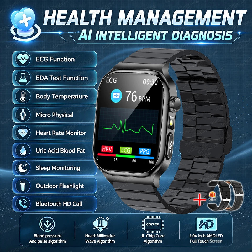 2026 New Accurate Diagnosis Smart Watch Body Fat ECG Blood oxygen BP Health Sport HD AMOLED Screen Call Smart Watches man woman